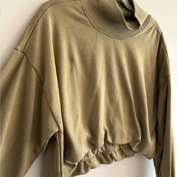 Anthropologie Pilcro Sweatshirt Funnel-Neck Bubble-Hem Cropped Women Large Green - Picture 4 of 7